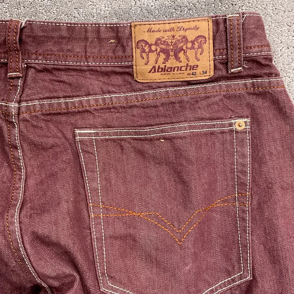 Ablanche Jeans Men 42W 34L ACT 39W‎ 33L Burgundy Cotton Denim Straight Leg  Y2K
